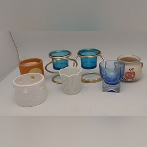 Lot Of  7 Mixed Tea Light & Votive Candle Holders Various Assortment w/ Candles
